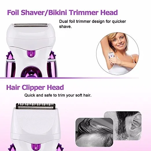 Rechargeable Electric Epilator, 4 in 1 Bikini Trimmer Callus Remover with 2 Adjustable Speed Ladies Shaver Hair Clipper