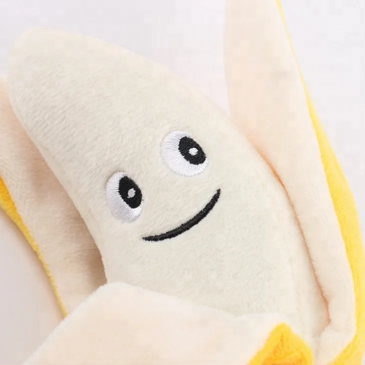 Soft plush banana shape tough quality squeaky pet toys for dog chew wholesale from china