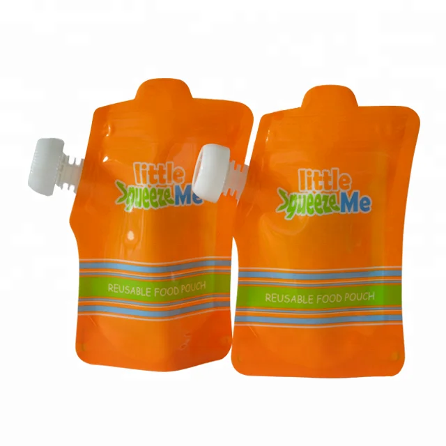 Customized BPA Free Cmyk Gravures Printed Double Zipper Spout Top Baby Food Pouch Reusable