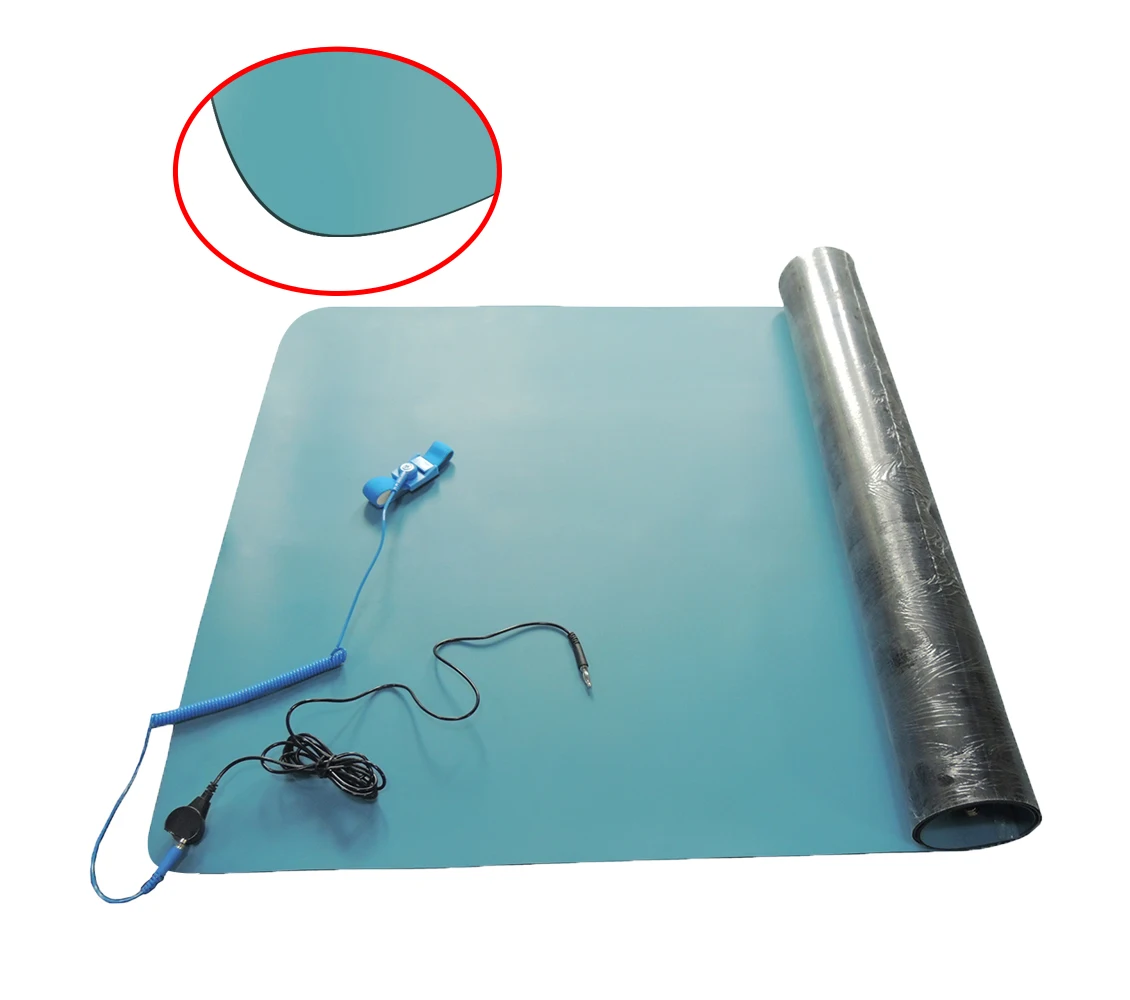 High Quality Natural ESD Rubber antistatic table Mat roll 1*10m or cut free size with ESD grounding anti-static items