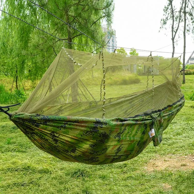 Camouflage Mosquito Net Outdoor Hammock Swing Chair Travel Bed Lightweight Parachute Fabric Double Hammock For Hiking
