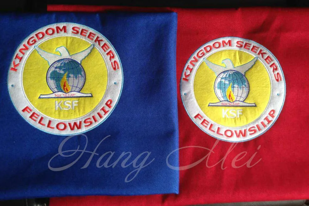 Kenya Kingdom Seeker Fellowship Cheap Customized Logo With Bookbag Stacking Blue Church Chair