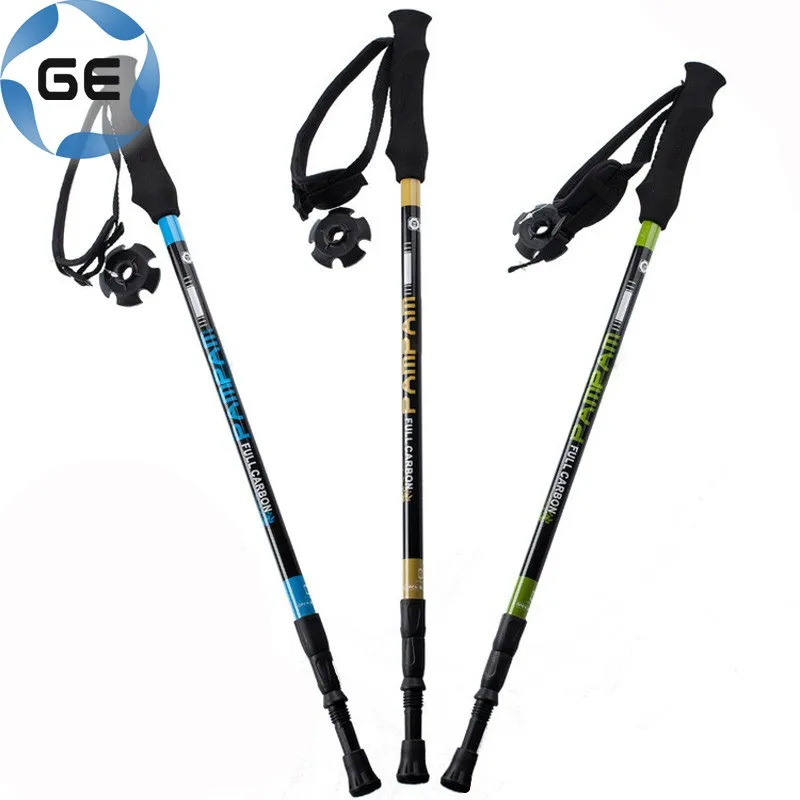 
Rubber Grip 3 Sections Telescopic Trekking Pole Outdoor Walking Alpenstock Carbon Fiber Climbing Hiking Stick 