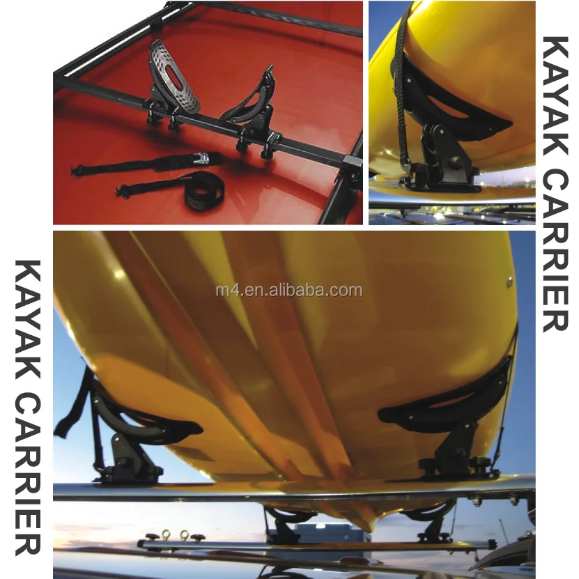 
Iron kayak carrier mounted on car roof rack 