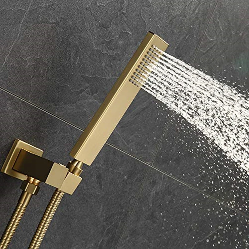 Brushed Gold Shower Systems with Body Sprays Brass Strong Flow Concealed bathroom shower system
