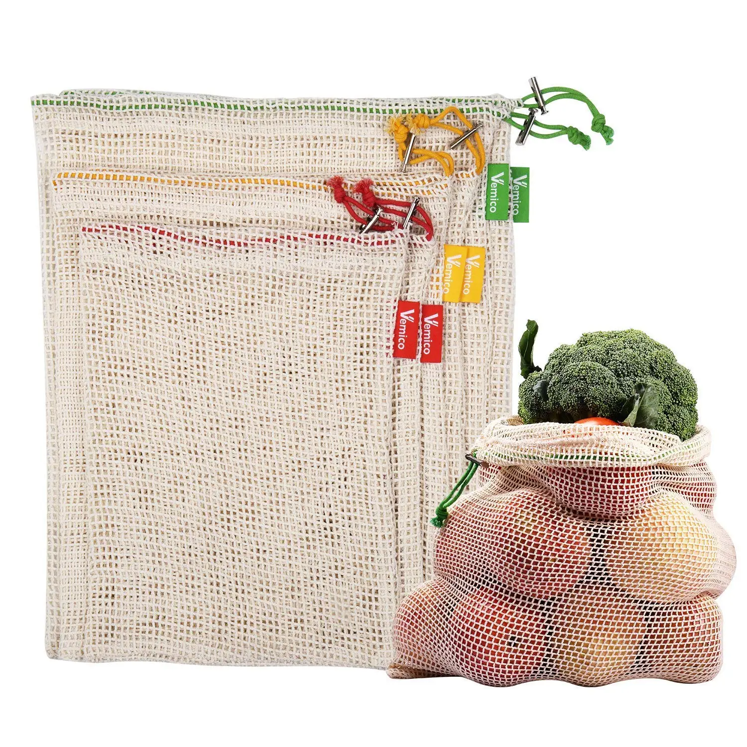 Multipurpose net bag, reusable organic mesh cotton bag knit fabric mesh produce bag