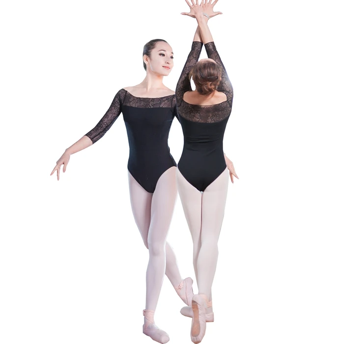 CL00650 Sexy Fashion Newest Wholesale Black Long Sleeved Women Girls Lace Ballet Dance Leotards