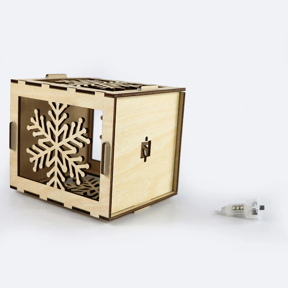 Laser cut Christmas Tree Wooden Box with Light LED Lantern