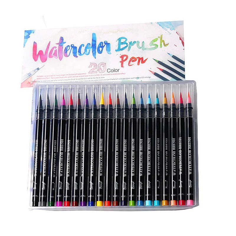 Promotional Quality Amazon Hot Sale Non-toxic 20 colors watercolor brush pen set art markers