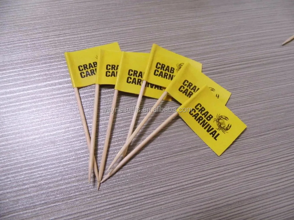 Wholesale Eco-Friendly Custom Printed Small Bamboo Toothpicks Disposable Paper Flag for Cocktail Food Picks