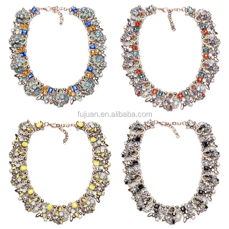 
Fashion 2017 luxury multi color chunky gold chain rhinestone choker necklace 