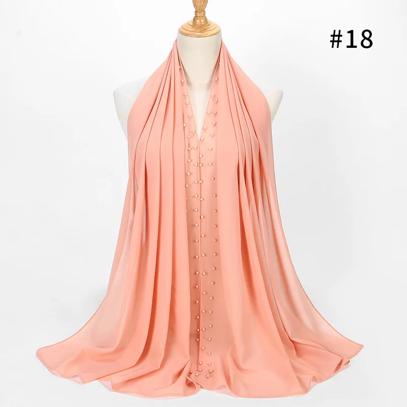 20 colors maxi pearl hijabs islamic head wraps long muslim beads chiffon plain hijab scarf