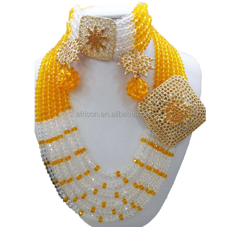 Queency Wholesale Nigeria Fashion Necklace African Jewelry Set Beads for Wedding