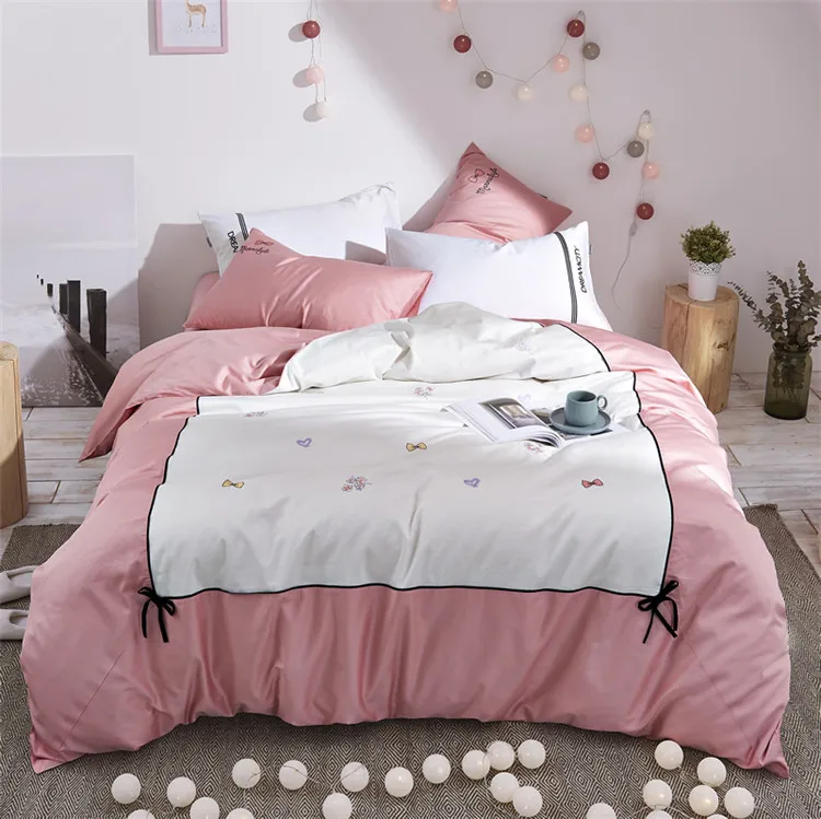 
Bettyfly ties Teen Girls Embroidery Cartoon, 100% Cotton Princess Lace Duvet Set, Kids Bedding Sets Pink Twin Size 