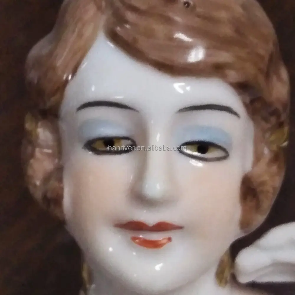 Unique house decotation hand paint white porcelain figurine beauty half doll lady