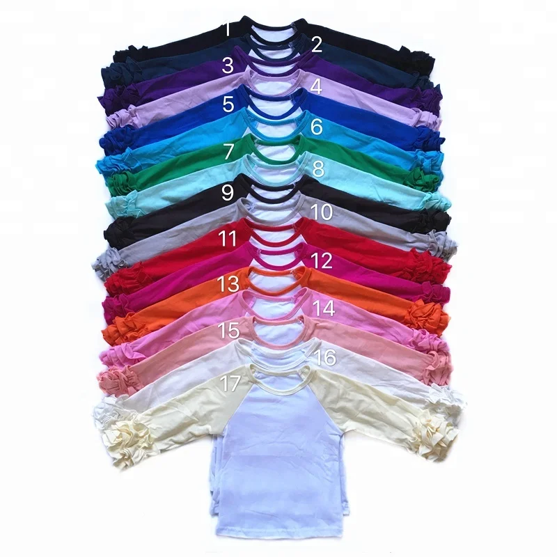 Solid Cotton Raglan Shirts Wholesale Girls Fall Icing Ruffle Raglan Shirt Girls