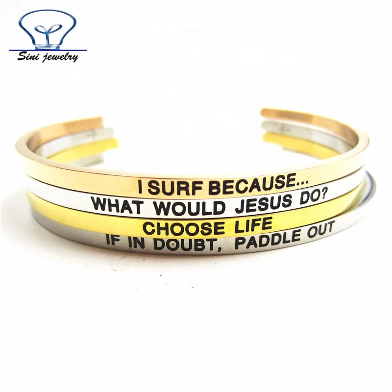 Hot sale Custom Logo and words Engraved inspirational Message Stainless Steel rose gold cuff bracelet indian sex bangle