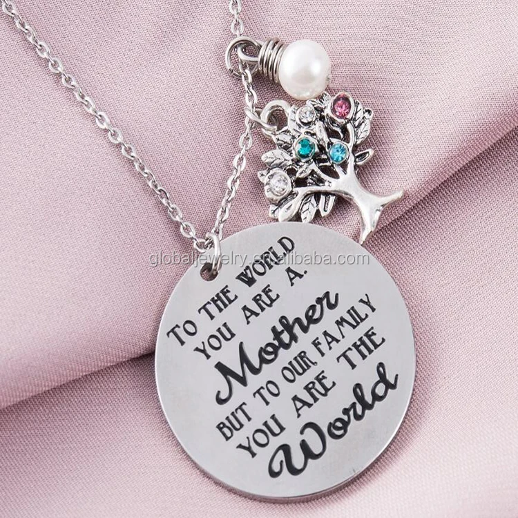 
My Family Tree Charms Necklace Crystal Necklace Mother Gifts Pendant 