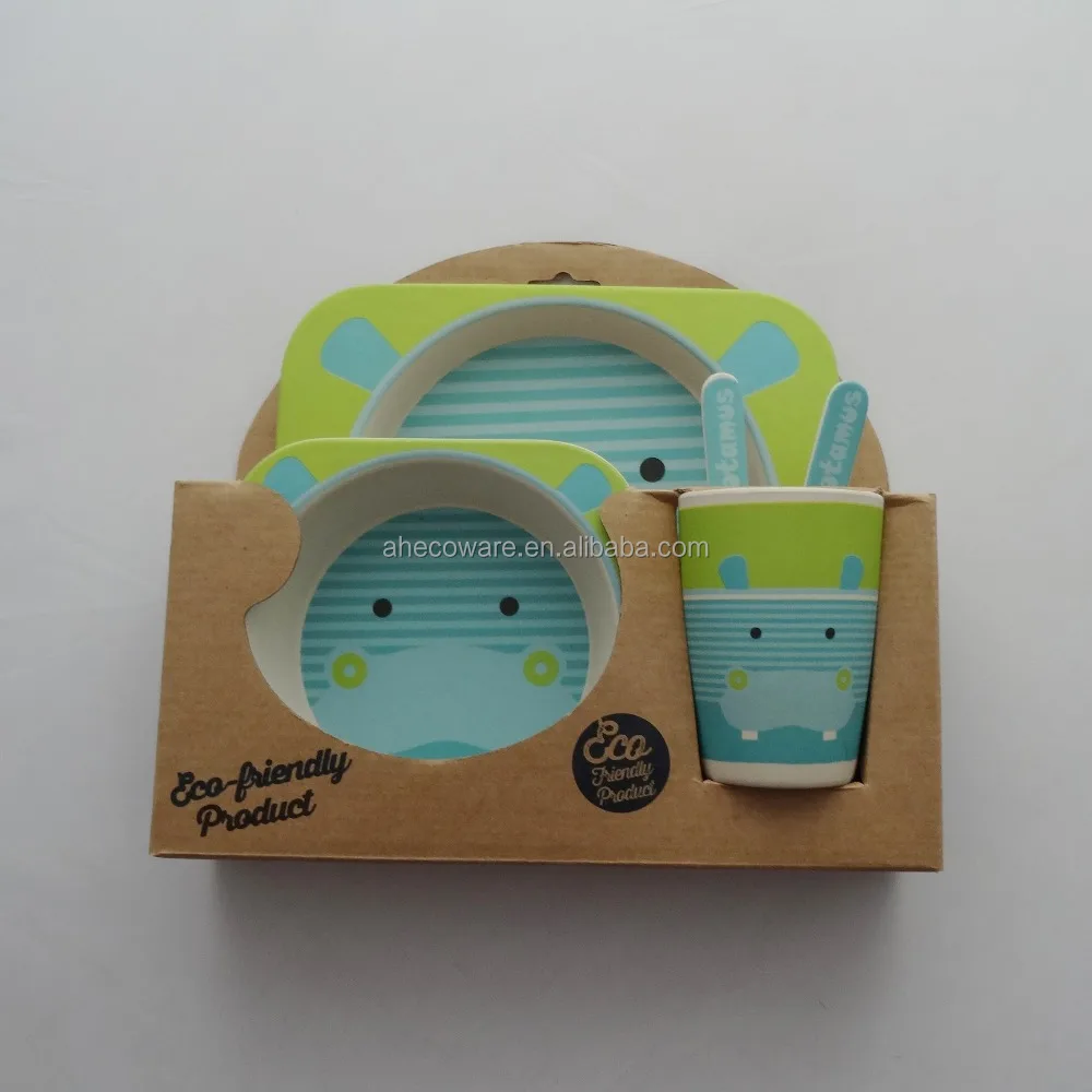 Classical BPA Free Bamboo fiber kids dinner sets bamboo baby bowl Toddler feeding plates bowls cups non toxic