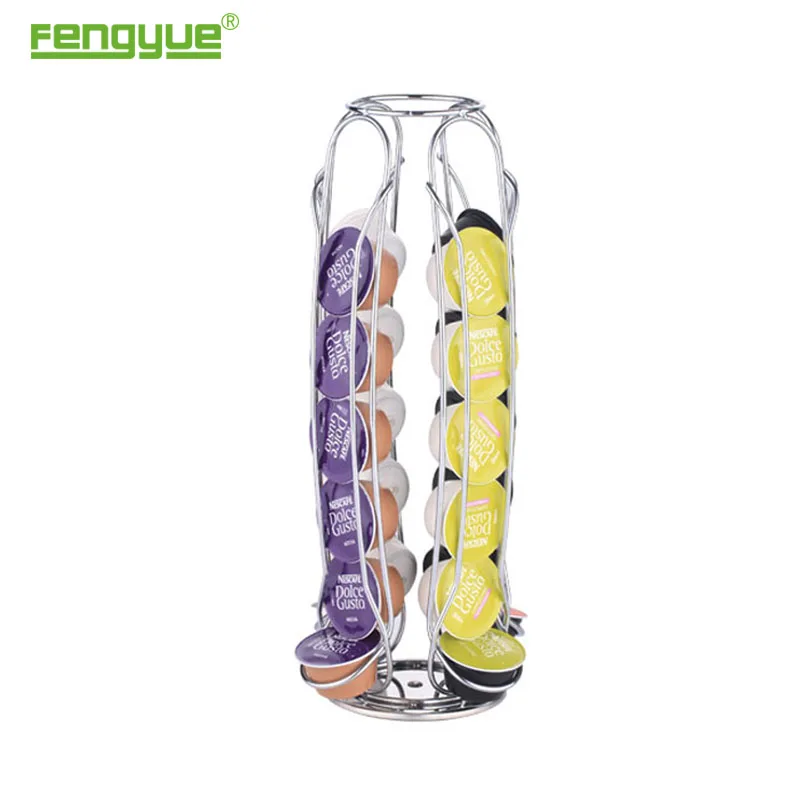 Rotating Chrome Plating 24pcs Capacity Dolce Gusto Coffee Capsule Storage Holder