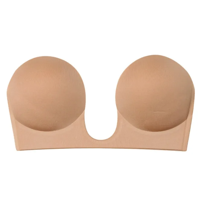2019 Sexy Strapless Push Up Magic Bra One Piece Adhesive Bra Deep U Plunge Bra