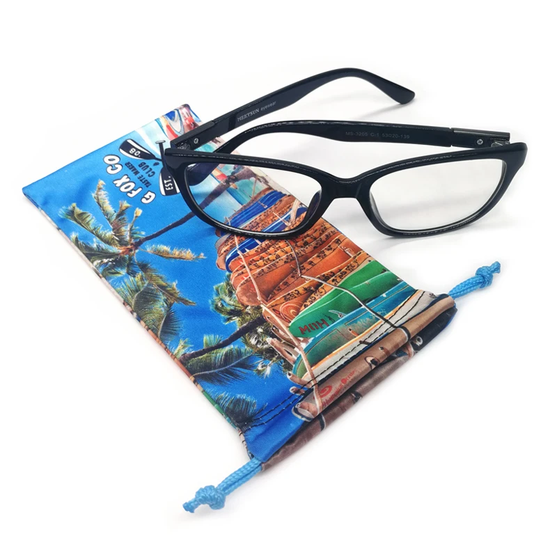 Custom Heat Transfer Print Microfiber Eyeglasses/Glasses/Sunglases Drawstring Soft Pouch