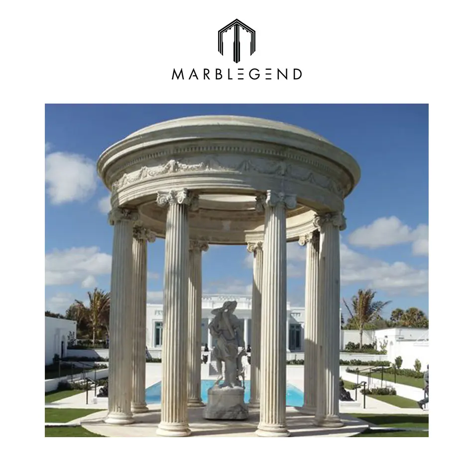 Customized outdoor garden gazebo natural stone white hand carved marble column gazebo with dome