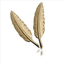 Custom design 10cm*2.3cm gold plated feather alloy brooch
