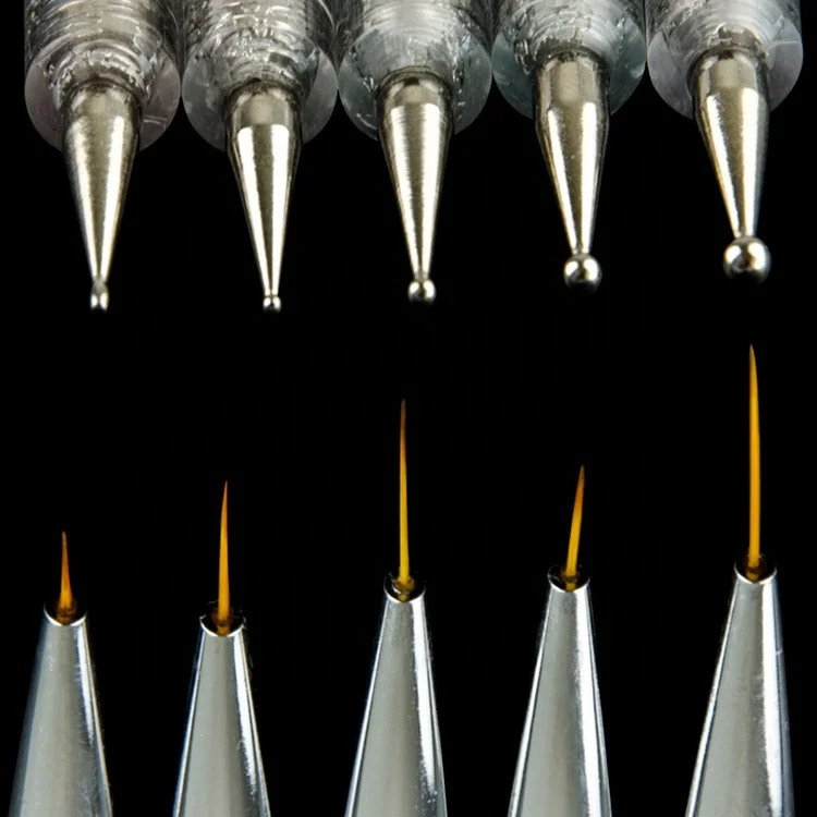 5 Size Nail Art Dotting Brush Rhinestone 2 Way UV Gel Painting Manicure Tool Nylon Nail Painting Drawing Brush Set