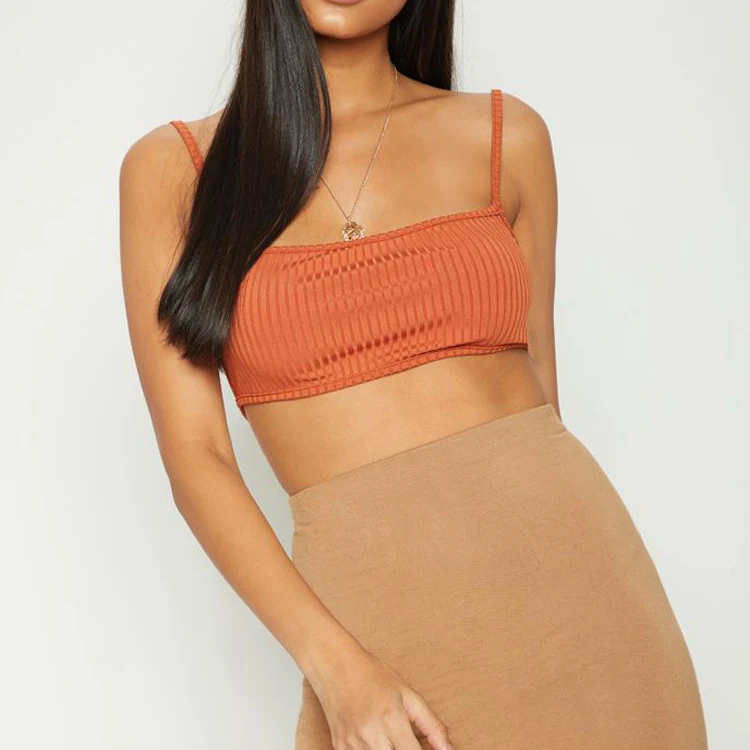 Women Rib Strappy Back Bralet Crop Top Wholesale Fashion Design High Quality Sexy Summer Blouses & Tops for Women Tank Top Short