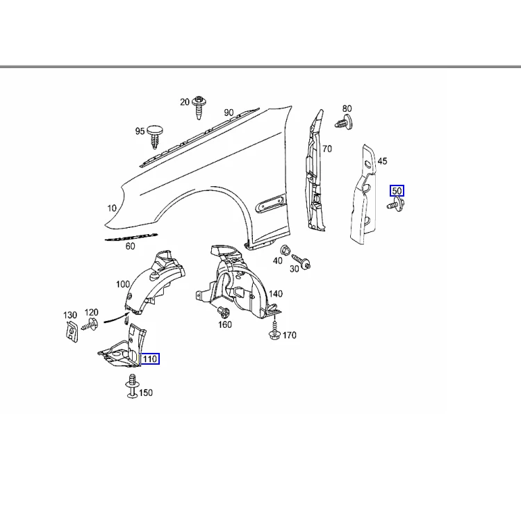 
Aftermarket auto body parts front portion inner fender cover liner panelling mudguard for W203 2038840722/2038840822 