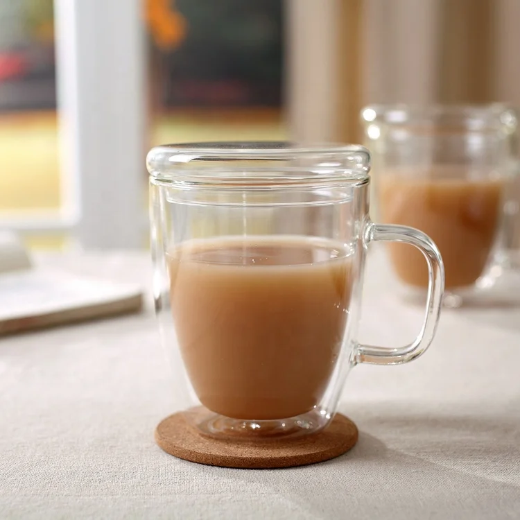 
12 18 oz clear tea latte cappuccino mugs with handle double layer glass cup 