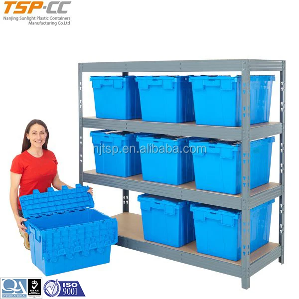 Attached Lids Security Crates, Plastic moving crate sale, plastic crates