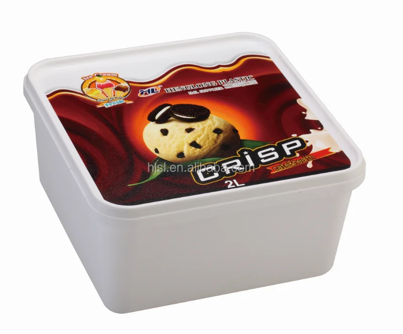 1.5L IML plastic ice cream containers custom square ice cream packaging with Lids