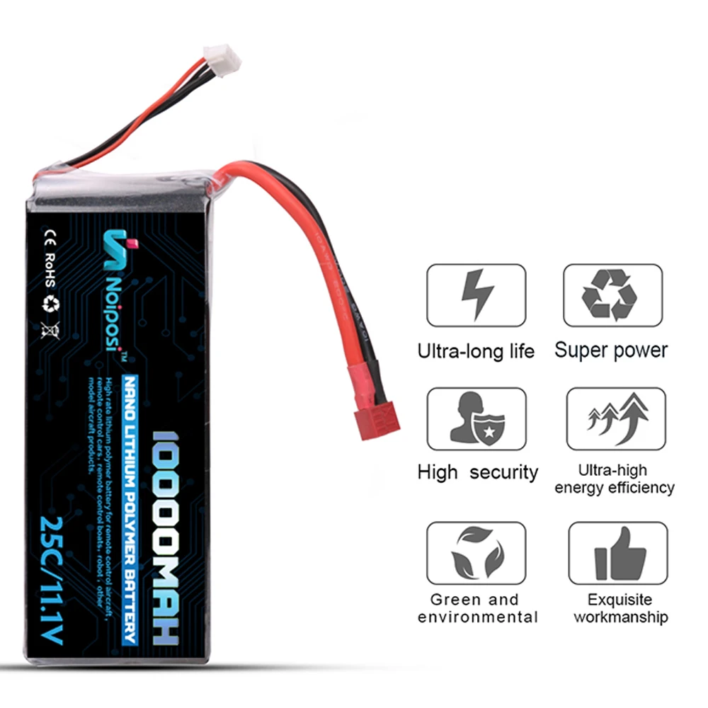 High Capacity 10000mAh 3S 20C Rechargeable RC LiPo Battery 11.1V 10AH for Larger RC Drone UAV Quadcopter