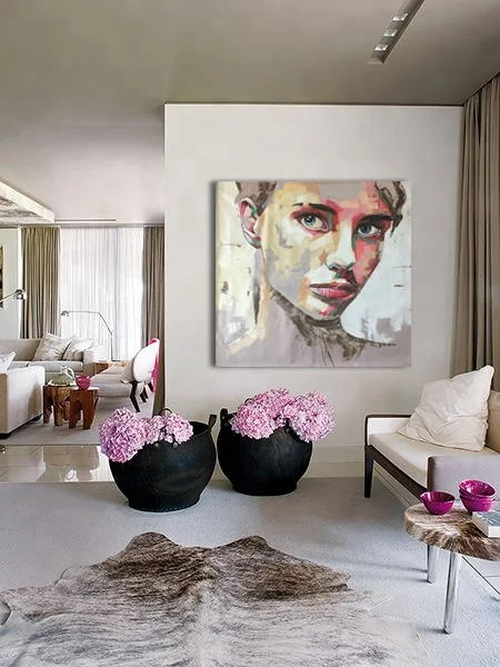 
Modern pop art original handmade woman face portrait knife oil painting on canvas 