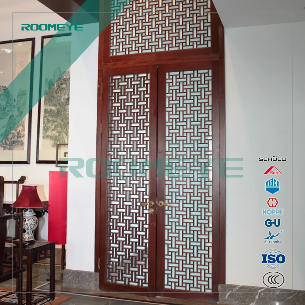 Grille design aluminium wood french doors