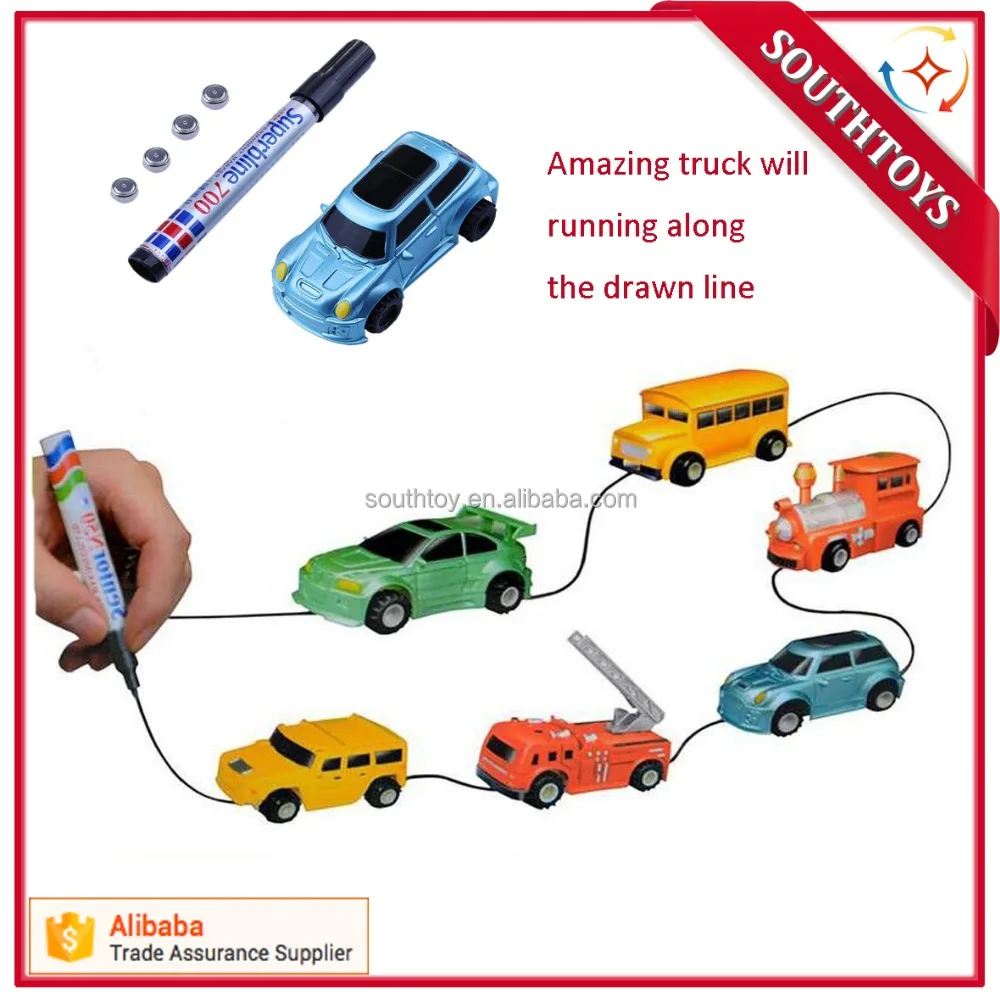 Kids Follow Any Drawn Line Magic Pen and Car Inductive Truck Toys