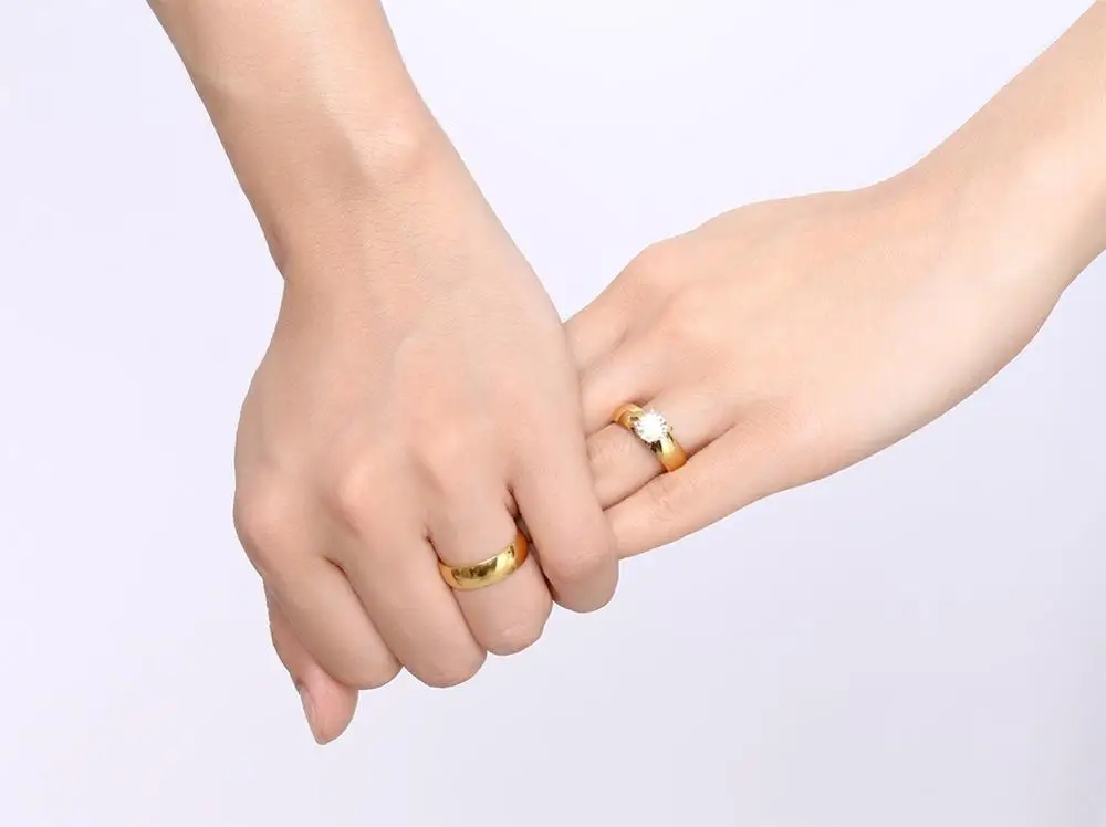 Classical Gold CZ Engagement Stainless Steel Couple Rings Jewelry