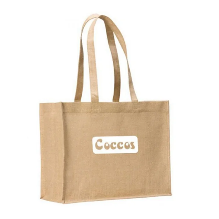 Natural eco-friendly custom printed logo packaging waterproof jute carry bag tote jute bag wholesale promotional shopping