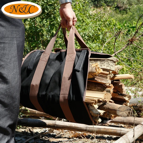 Durable heavy duty canvas wood tote bag fireplace stove accessories firewood carry bag,canvas firewood log carrier