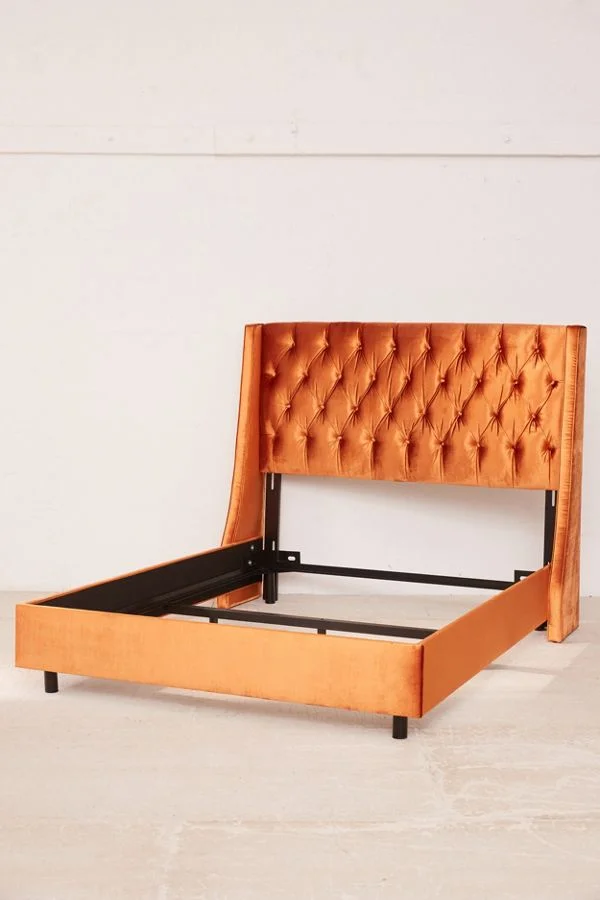 Living Room Furniture Charlotte Velvet Tufted Wingback Bed With Steel Legs