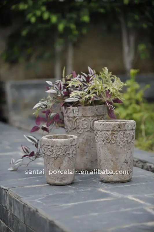 Garden rustic vintage style concrete ceramic cement flower pots chaozhou