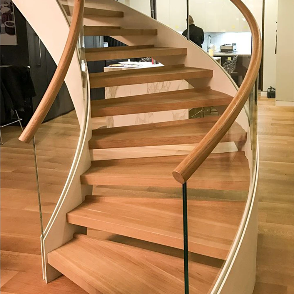 
Curved Helical Staircase with Frameless Glass Railing Stainless Steel Balustrade 