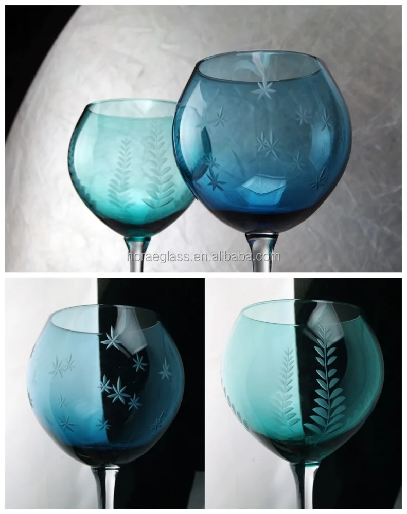 Bule Colored Wine Glass / Popular Red Wine Glass / Drinking Glass with emboss