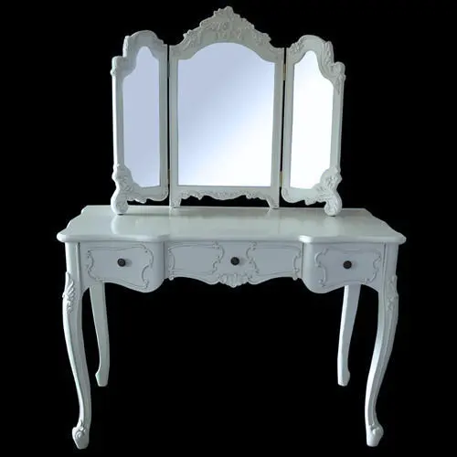 French Rococo Style Solid Wood Bedroom Furniture Antique European Design Dresser Table Mirror Set MDF Mahogany Material Home Use