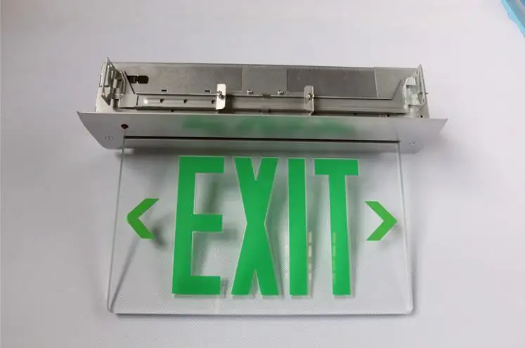 
Recessed Mounting LED Edge Lit Acrylic Exit Sign Light 120/277V Red Green Letters Battery Backup Rechargeable 