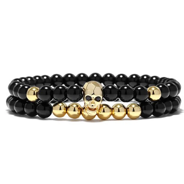 2pcs High Quality Cz Micro Pave Brass Beads Stones Bracelet Skull Bracelet Men (MB18029)