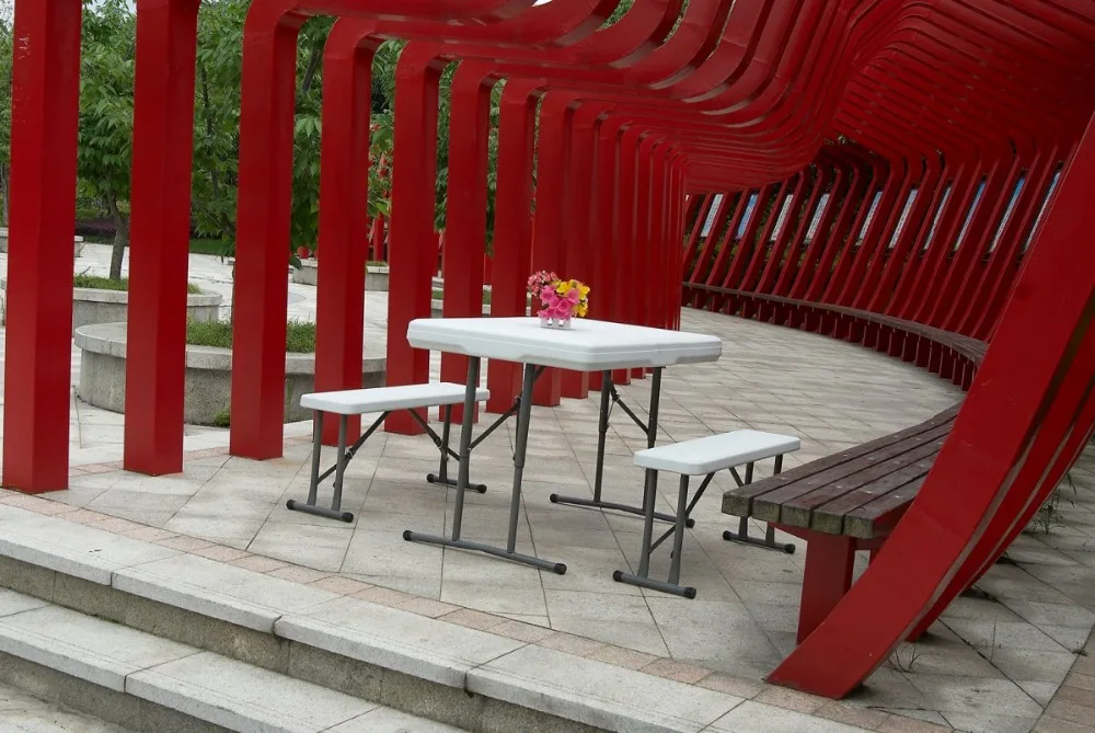 Folding Table and Chair Picnic and Beer Plastic Outdoor Table Steel Tube with Powder Coated Modern 95x23x42cm 113x68cm