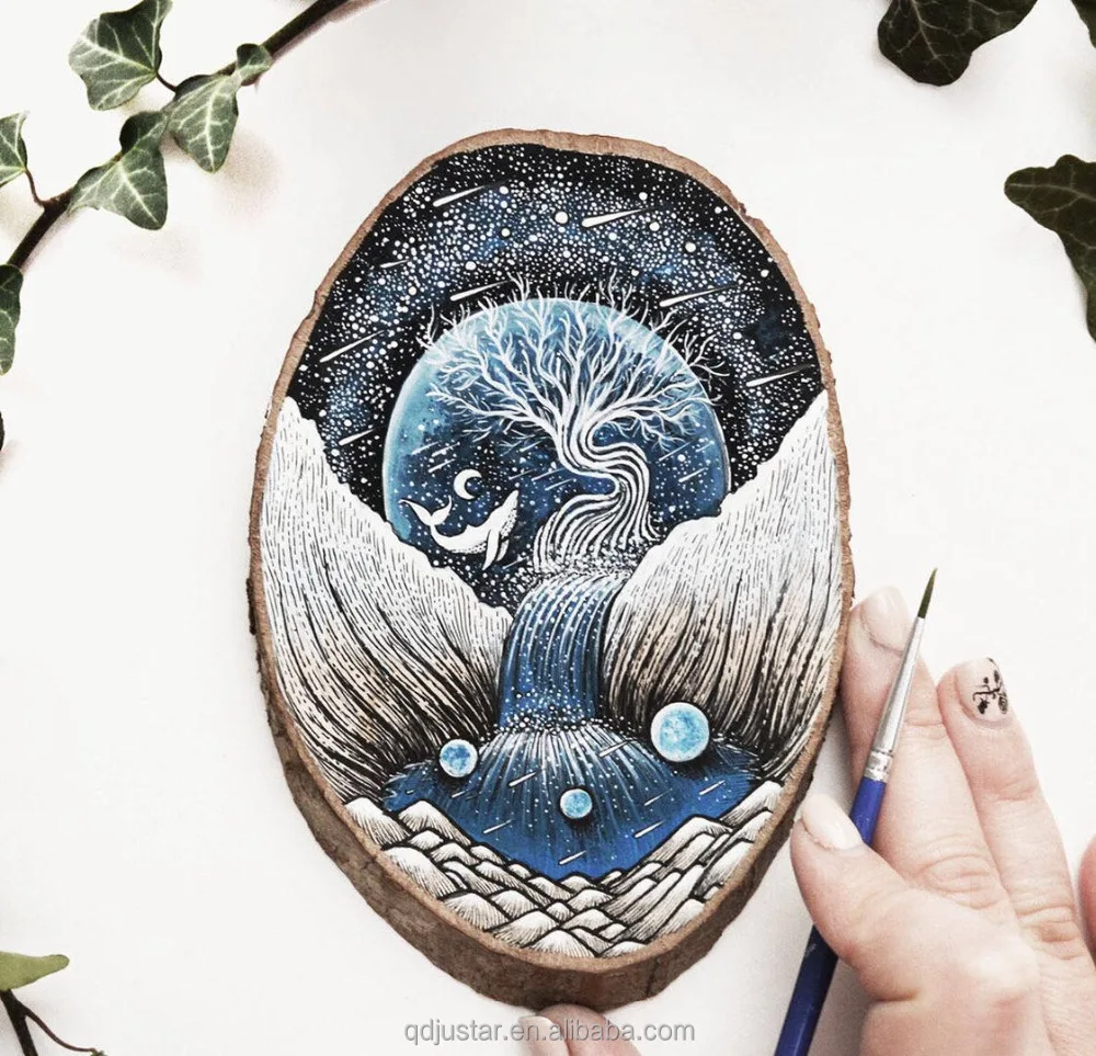 China hademade art crafts print on the wooden slices